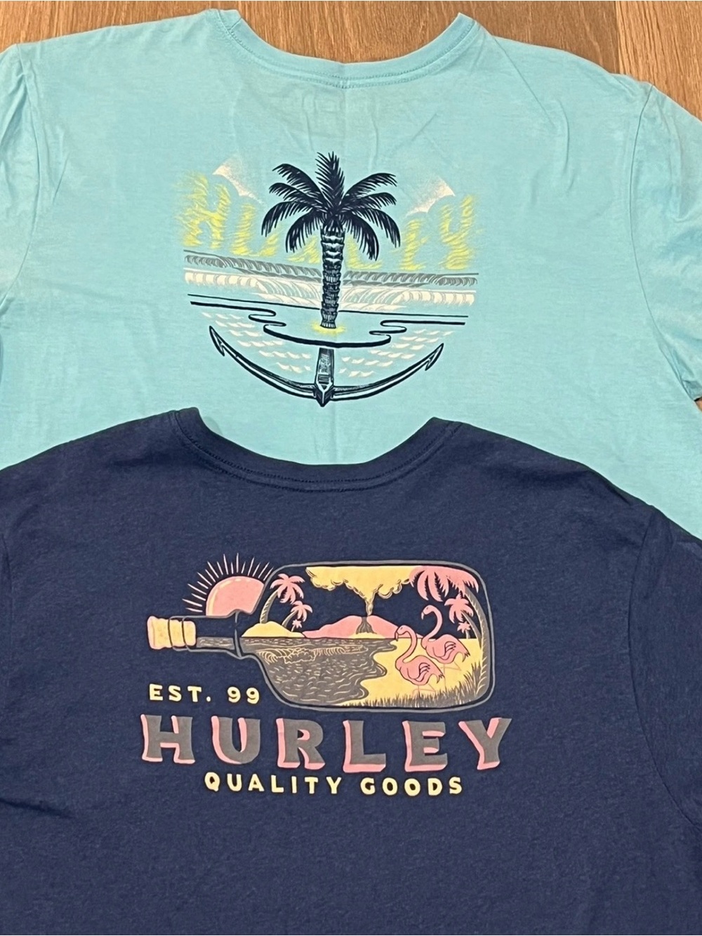Lot of 2 XL Mens HURLEY Graphic Tee Shirt Top 2-Sided Surf Skate Blue Beach Set